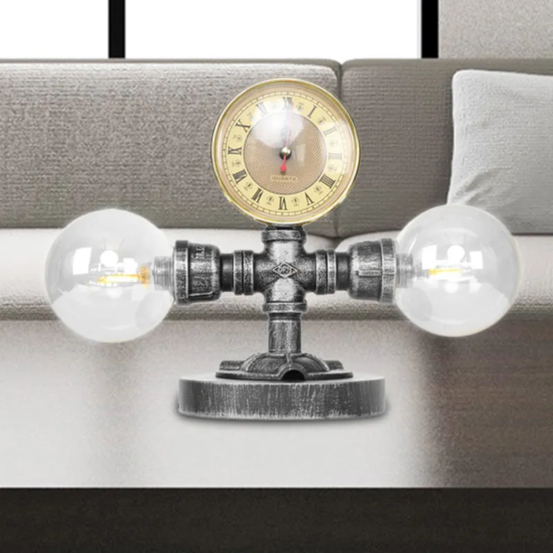 Antiek zilver/brons globe schaduw taakverlichting industriële helder/amber glas 2-lichts woonkamer schanslamp Clearhalo