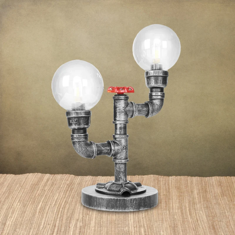 Antiek zilver/brons globe schaduw taakverlichting industriële helder/amber glas 2-lichts woonkamer schanslamp Clearhalo