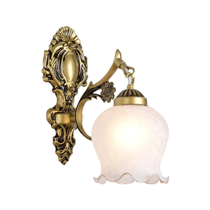 Antieke bloem wandmontage verlichting 1/2-koppige opaal glazen wandlamp brons voor slaapkamer Clearhalo