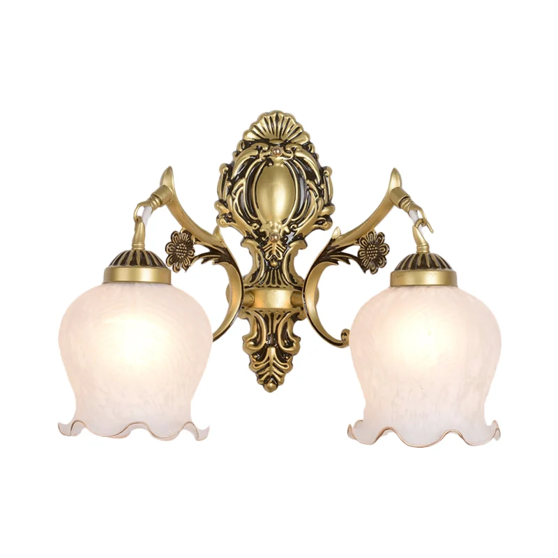 Antieke bloem wandmontage verlichting 1/2-koppige opaal glazen wandlamp brons voor slaapkamer Clearhalo