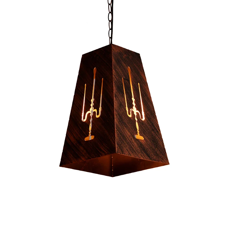 Antieke bronzen trapeziumvormige hanglamp met metalen ketting Rustieke loft-hanglamp Clearhalo