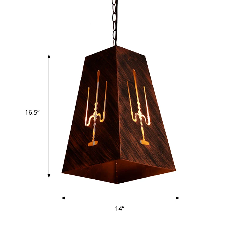 Antieke bronzen trapeziumvormige hanglamp met metalen ketting Rustieke loft-hanglamp Clearhalo