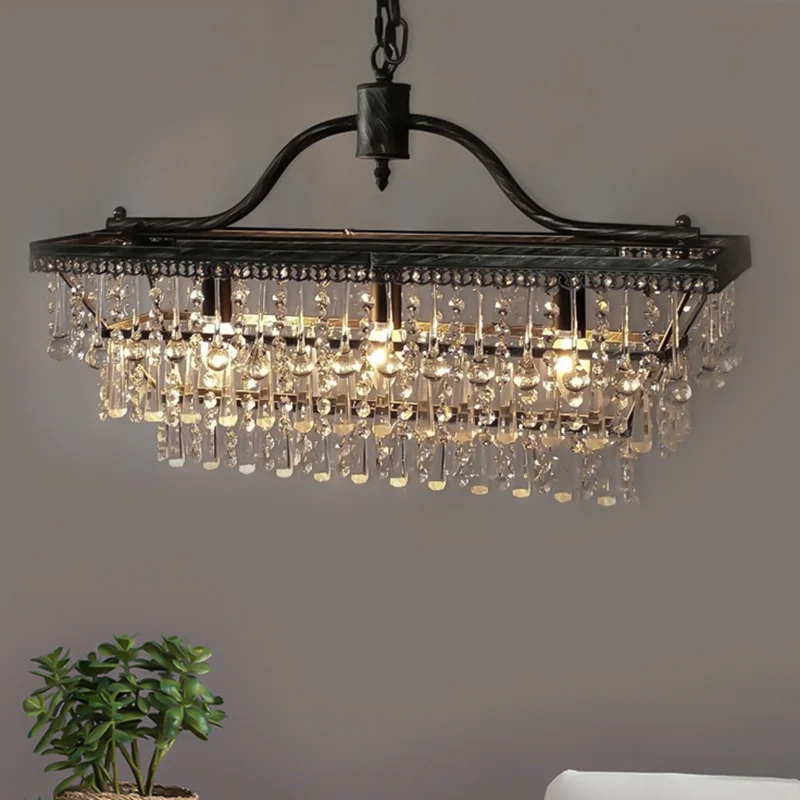 Antieke hangende plafondlamp met 3 lampen en kristallen kap Zwarte kroonluchterlamp met 3 niveaus Clearhalo