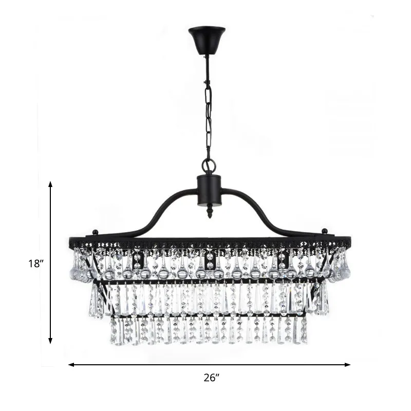 Antieke hangende plafondlamp met 3 lampen en kristallen kap Zwarte kroonluchterlamp met 3 niveaus Clearhalo