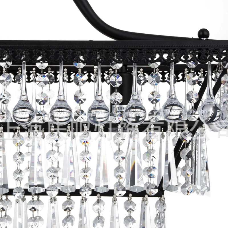Antieke hangende plafondlamp met 3 lampen en kristallen kap Zwarte kroonluchterlamp met 3 niveaus Clearhalo