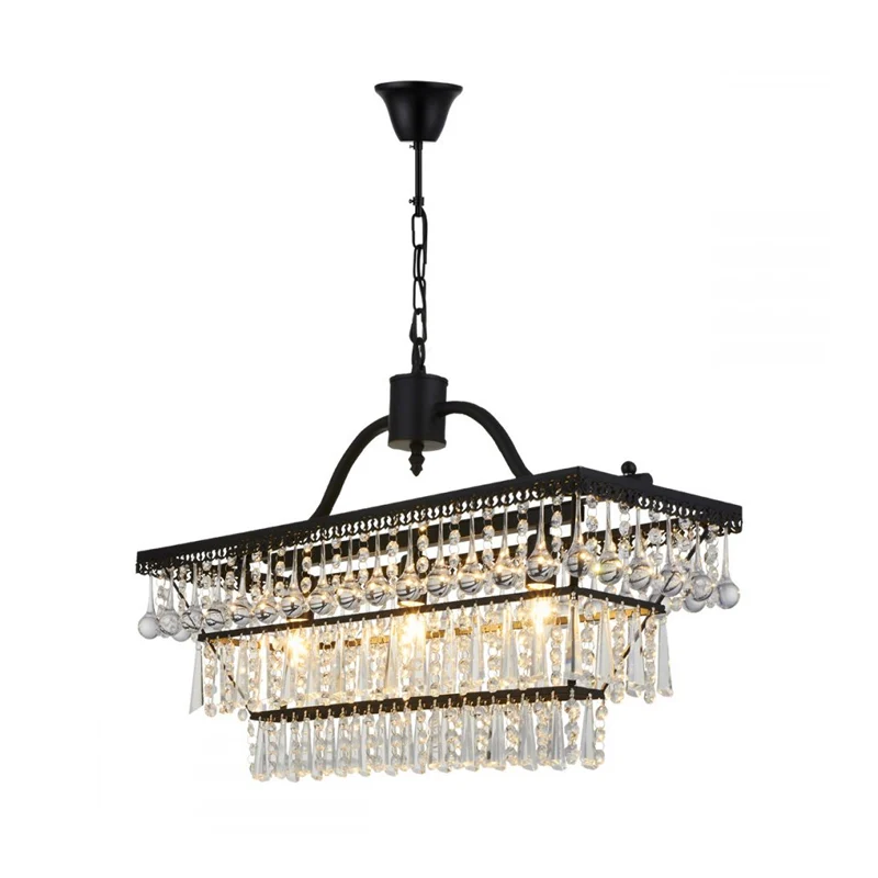 Antieke hangende plafondlamp met 3 lampen en kristallen kap Zwarte kroonluchterlamp met 3 niveaus Clearhalo