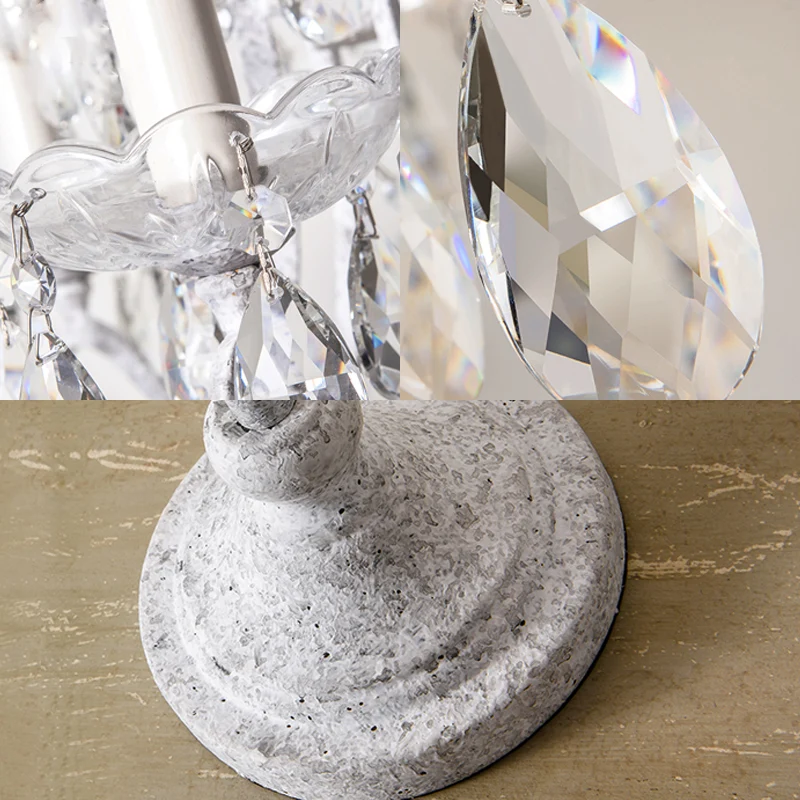 Antieke kaars nachtkastjelamp 4 koppen metalen tafelverlichting met kristallen kraaldecor Clearhalo