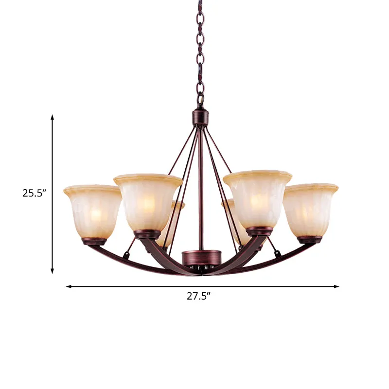 Antieke klokkenkroonluchter hanglamp 6/8 lampen matglazen hanglamp koper voor woonkamer Clearhalo