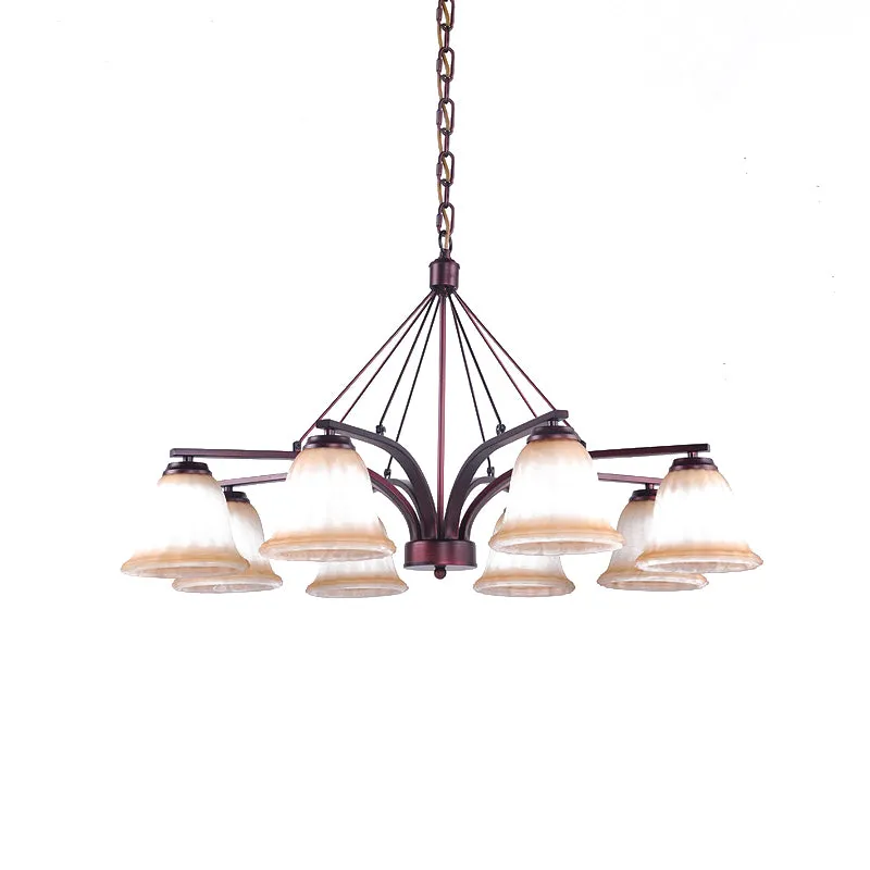 Antieke klokkenkroonluchter hanglamp 6/8 lampen matglazen hanglamp koper voor woonkamer Clearhalo