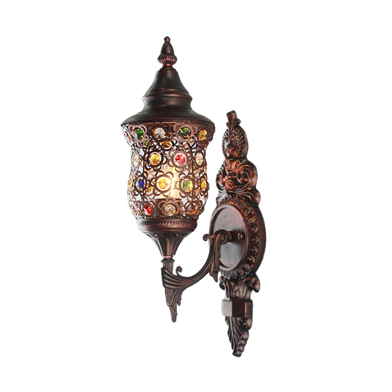 Antieke koperen urn schans licht Boheems metaal 1 lamp slaapkamer wandmontage verlichting Clearhalo