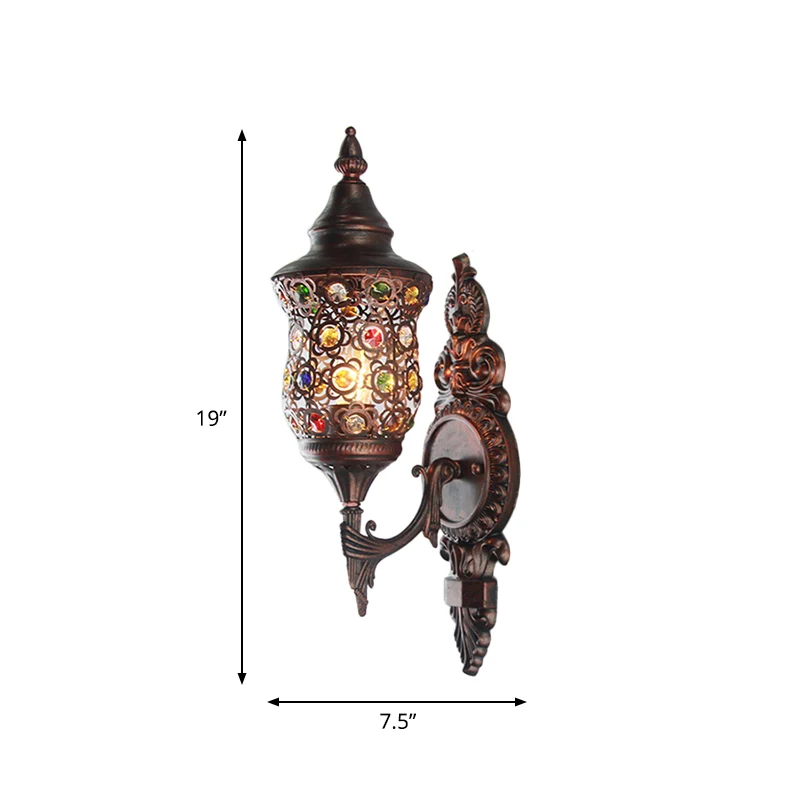 Antieke koperen urn schans licht Boheems metaal 1 lamp slaapkamer wandmontage verlichting Clearhalo