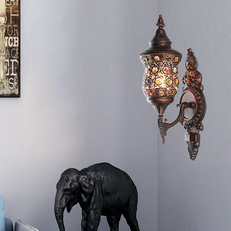 Antieke koperen urn schans licht Boheems metaal 1 lamp slaapkamer wandmontage verlichting Clearhalo