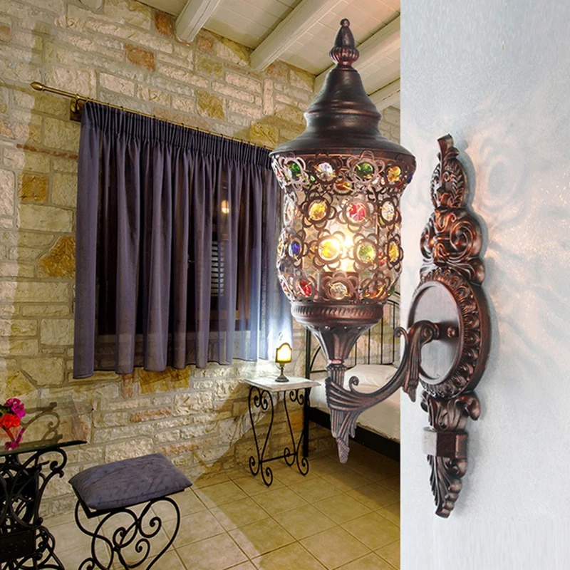 Antieke koperen urn schans licht Boheems metaal 1 lamp slaapkamer wandmontage verlichting Clearhalo