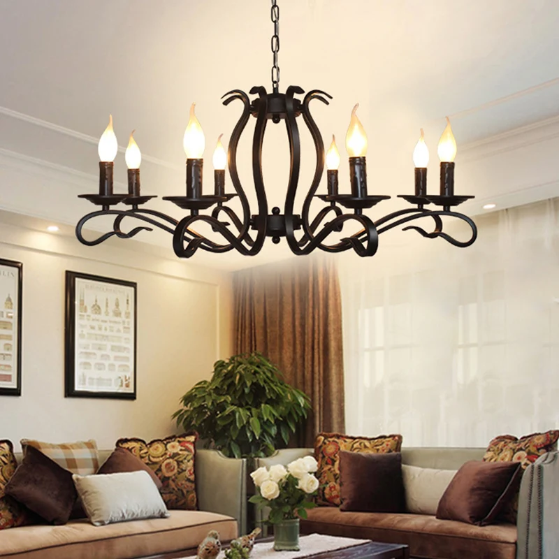 Antieke Starburst kroonluchter verlichting 5/6/8 lampen metaal zwarte afwerking hangende hanglamp voor woonkamer Clearhalo