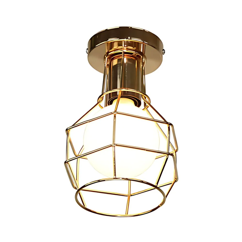 Antieke stijlvolle draadbeschermer semi-gemonteerde verlichting 1 kop smeedijzeren mini-plafondlamp wit/goud voor gang Cle...