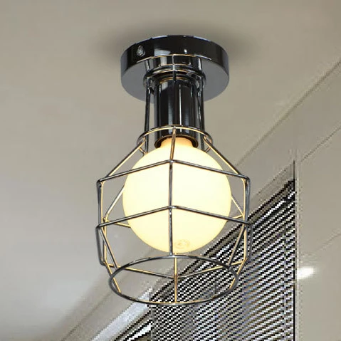 Antieke stijlvolle draadbeschermer semi-gemonteerde verlichting 1 kop smeedijzeren mini-plafondlamp wit/goud voor gang Cle...