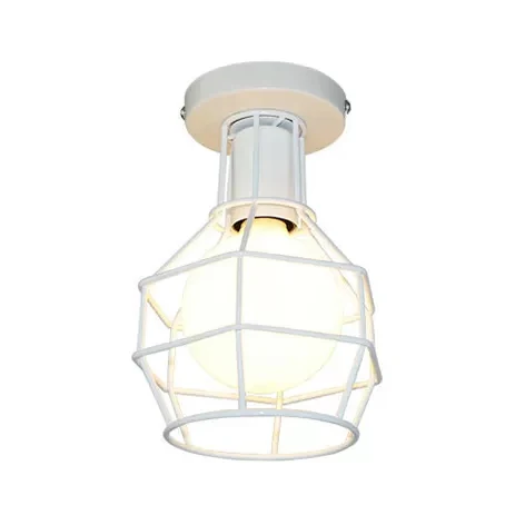Antieke stijlvolle draadbeschermer semi-gemonteerde verlichting 1 kop smeedijzeren mini-plafondlamp wit/goud voor gang Cle...
