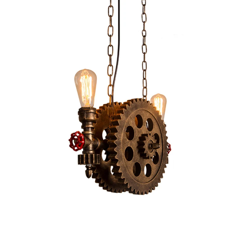Antieke, stijlvolle hanglamp Gear met zichtbare lamp, 2 lampen, metalen eilandhanglamp roestkleur voor eetkamer Clearhalo