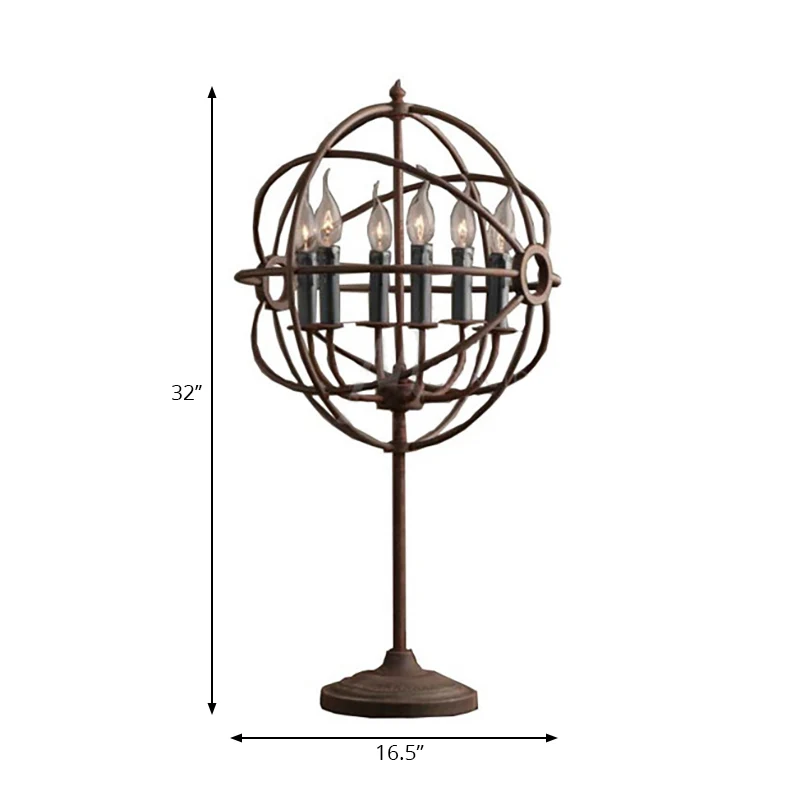 Antieke stijlvolle Orbit Shade tafelverlichting met kaarsontwerp Multi-lichte smeedijzeren tafellamp roest Clearhalo