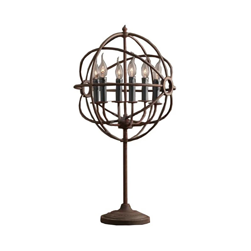 Antieke stijlvolle Orbit Shade tafelverlichting met kaarsontwerp Multi-lichte smeedijzeren tafellamp roest Clearhalo