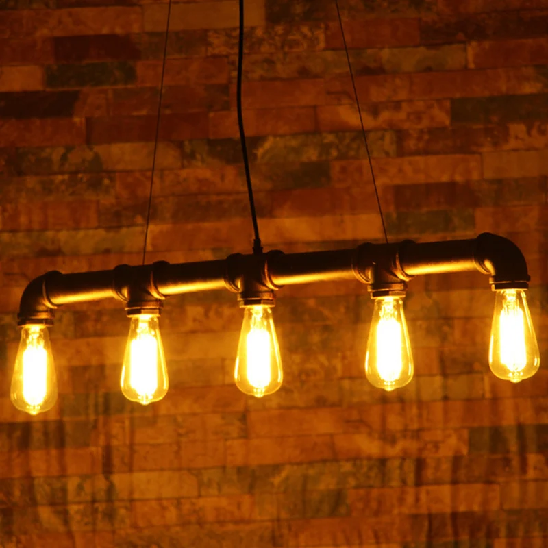 Antieke waterpijp hanglamp 5-kops ijzeren hangend eilandlicht roest voor restaurant Clearhalo