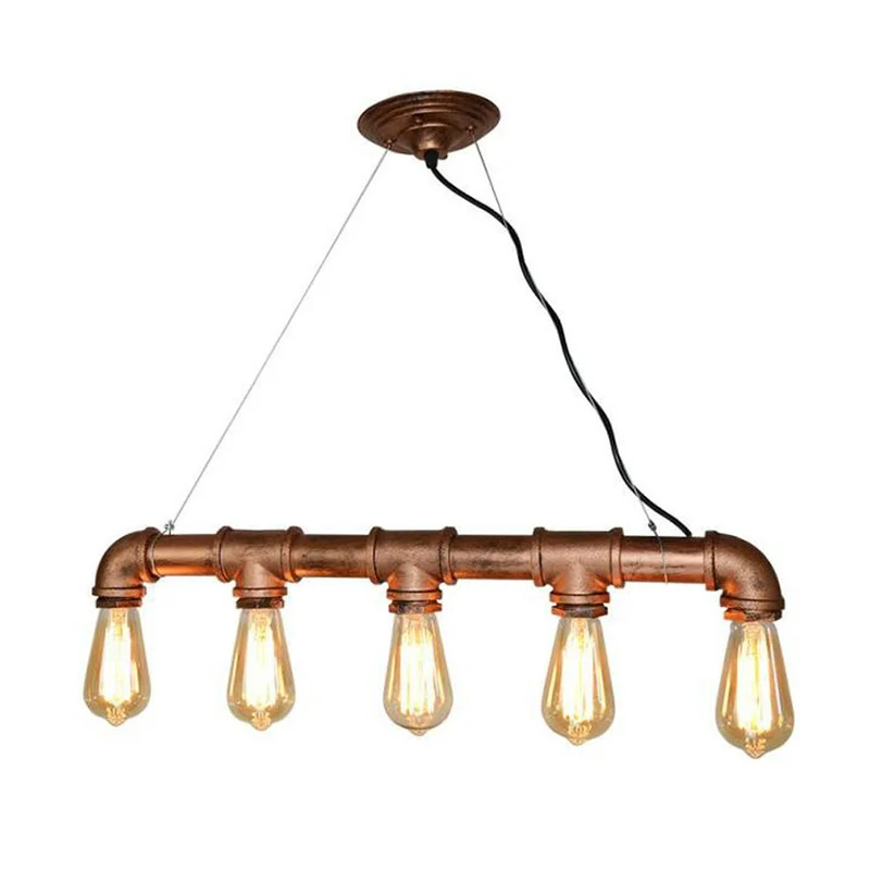 Antieke waterpijp hanglamp 5-kops ijzeren hangend eilandlicht roest voor restaurant Clearhalo