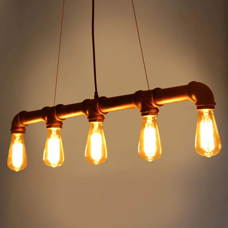 Antieke waterpijp hanglamp 5-kops ijzeren hangend eilandlicht roest voor restaurant Clearhalo