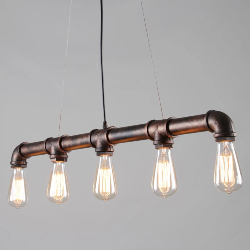 Antieke waterpijp hanglamp 5-kops ijzeren hangend eilandlicht roest voor restaurant Clearhalo