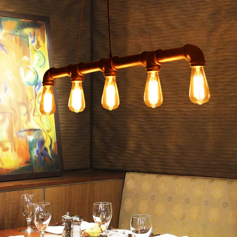 Antieke waterpijp hanglamp 5-kops ijzeren hangend eilandlicht roest voor restaurant Clearhalo