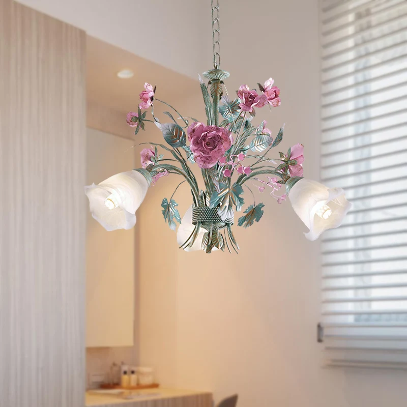 Aqua Floral kroonluchterlamp pastoraal metaal 3/5/8 hoofden woonkamer LED plafond hanglamp Clearhalo