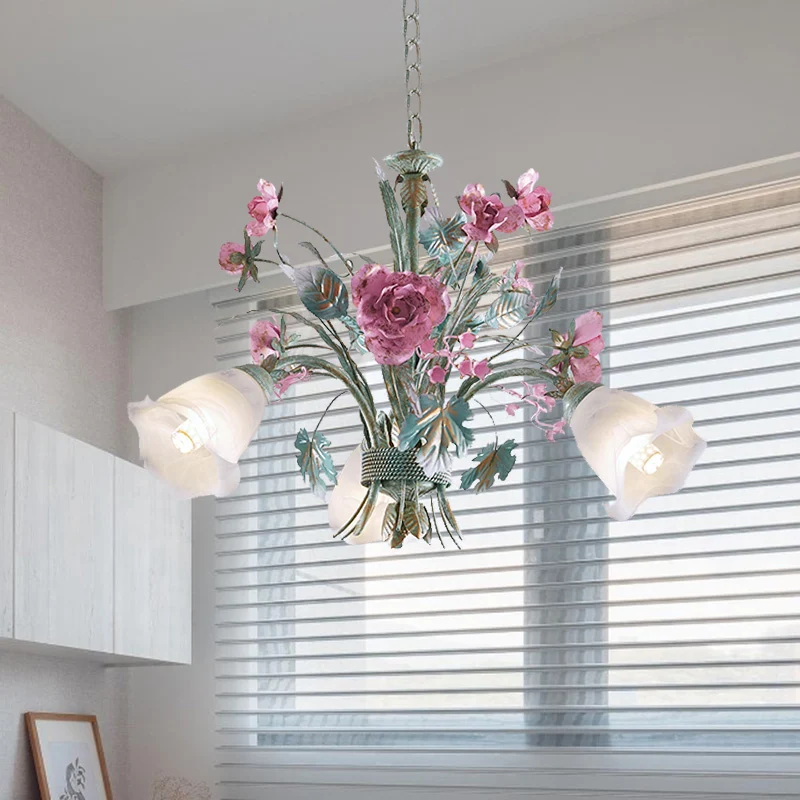 Aqua Floral kroonluchterlamp pastoraal metaal 3/5/8 hoofden woonkamer LED plafond hanglamp Clearhalo