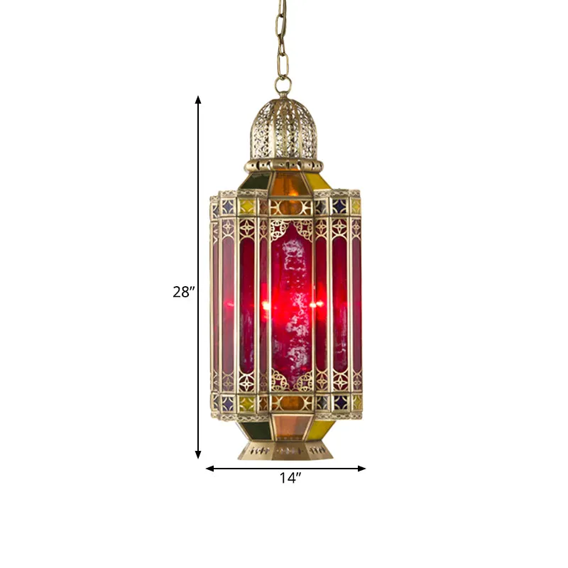 Arabische lantaarn hangende kroonluchter 3 koppen rood glazen hangende plafondlamp messing voor gang Clearhalo