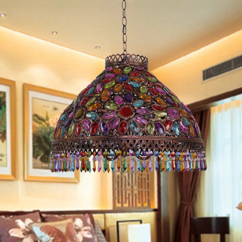 Art Deco Bowl Kroonluchter Licht 3 Lampen Metalen Plafondlamp Roest voor Woonkamer Clearhalo