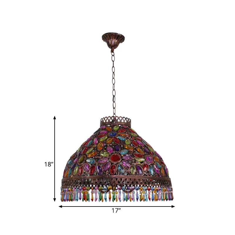 Art Deco Bowl Kroonluchter Licht 3 Lampen Metalen Plafondlamp Roest voor Woonkamer Clearhalo