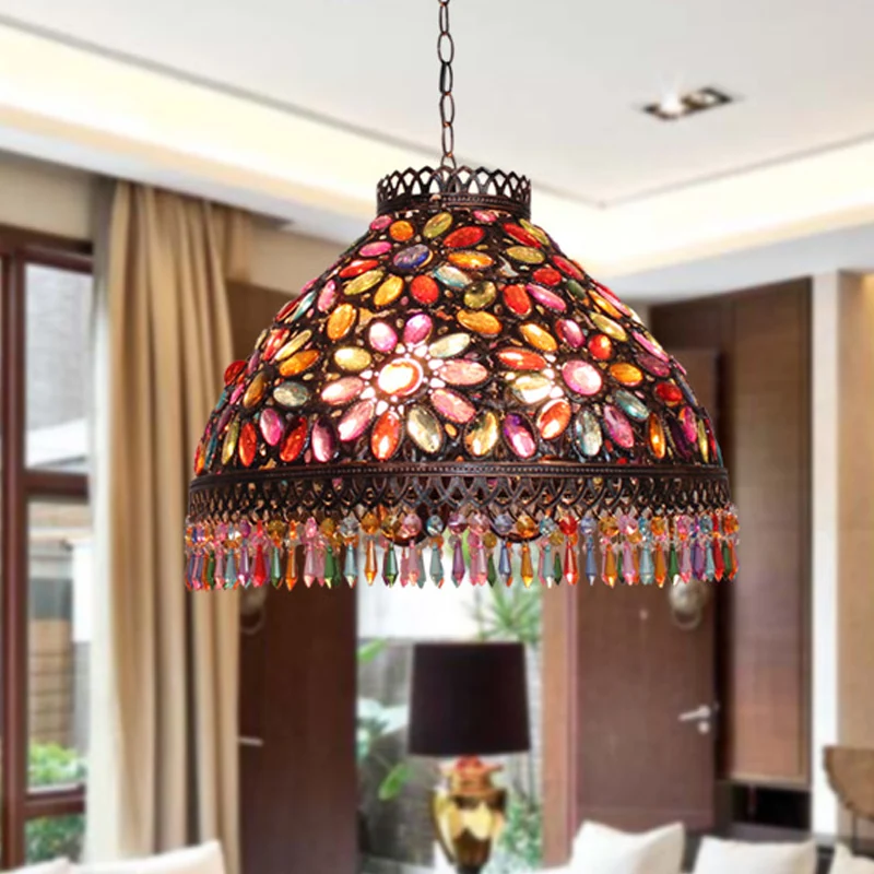 Art Deco Bowl Kroonluchter Licht 3 Lampen Metalen Plafondlamp Roest voor Woonkamer Clearhalo