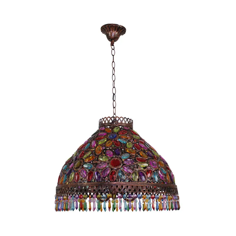 Art Deco Bowl Kroonluchter Licht 3 Lampen Metalen Plafondlamp Roest voor Woonkamer Clearhalo