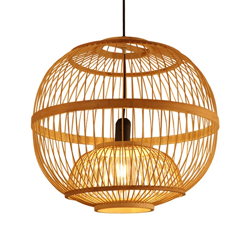 Art Deco Cirkel Hanglamp Bamboe Hangende Hanglamp Beige voor Eetkamer Clearhalo