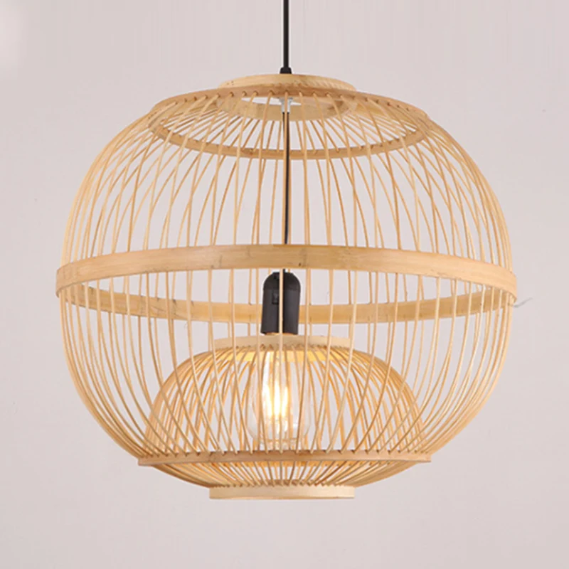 Art Deco Cirkel Hanglamp Bamboe Hangende Hanglamp Beige voor Eetkamer Clearhalo