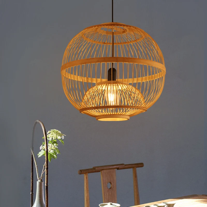 Art Deco Cirkel Hanglamp Bamboe Hangende Hanglamp Beige voor Eetkamer Clearhalo