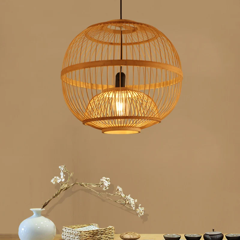 Art Deco Cirkel Hanglamp Bamboe Hangende Hanglamp Beige voor Eetkamer Clearhalo