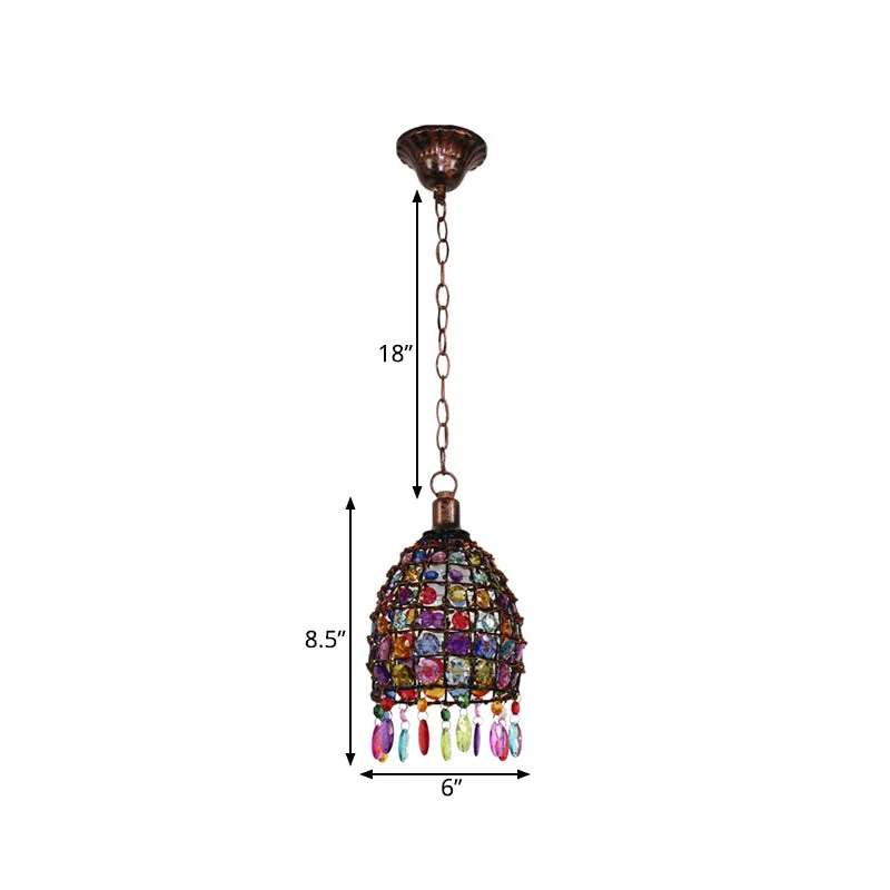 Art Deco Dome-plafondlamp 1-lichts glas--lood druppelhanger roest voor restaurant Clearhalo
