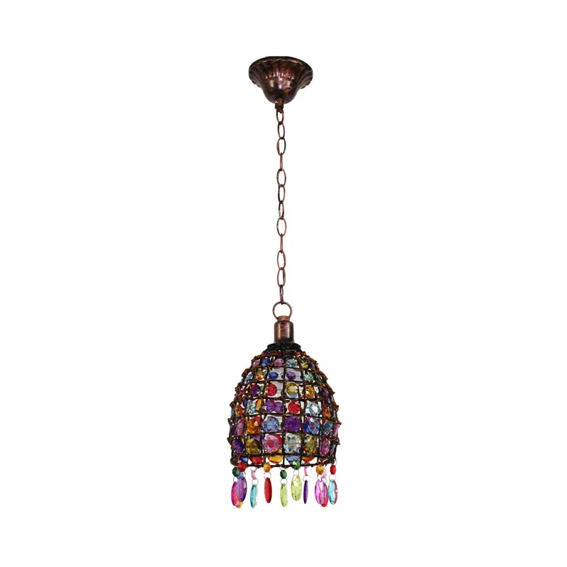 Art Deco Dome-plafondlamp 1-lichts glas--lood druppelhanger roest voor restaurant Clearhalo