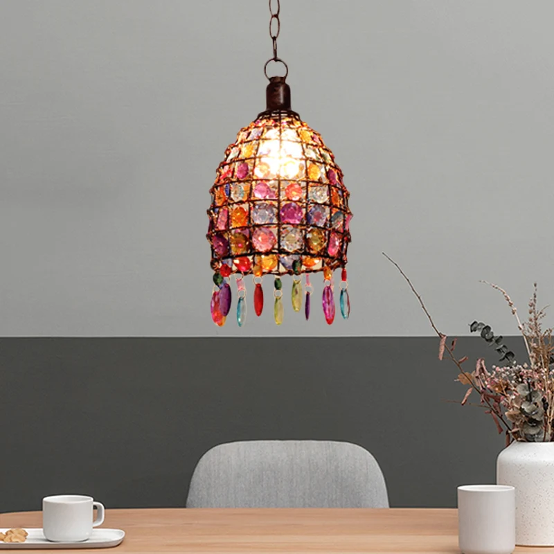 Art Deco Dome-plafondlamp 1-lichts glas--lood druppelhanger roest voor restaurant Clearhalo