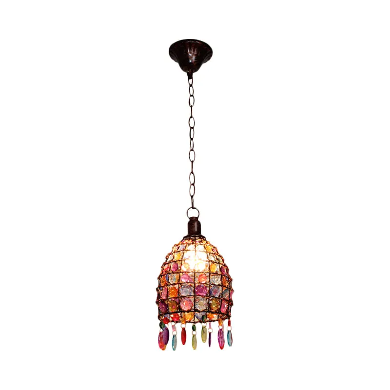 Art Deco Dome-plafondlamp 1-lichts glas--lood druppelhanger roest voor restaurant Clearhalo