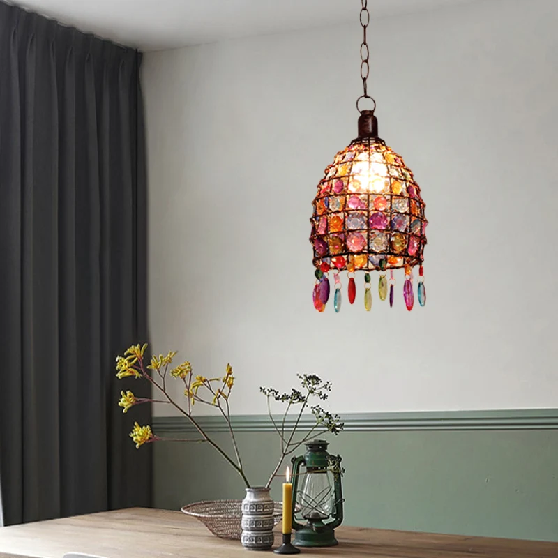 Art Deco Dome-plafondlamp 1-lichts glas--lood druppelhanger roest voor restaurant Clearhalo
