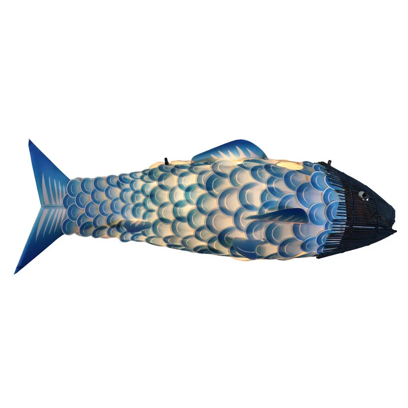 Art Deco hanglampset met 1 kop, blauwe karper, hangende plafondlamp met metalen kap Clearhalo