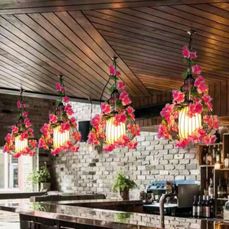 Art Deco kunstbloem hanglamp, metalen hanglamp met één lamp en kooi Clearhalo