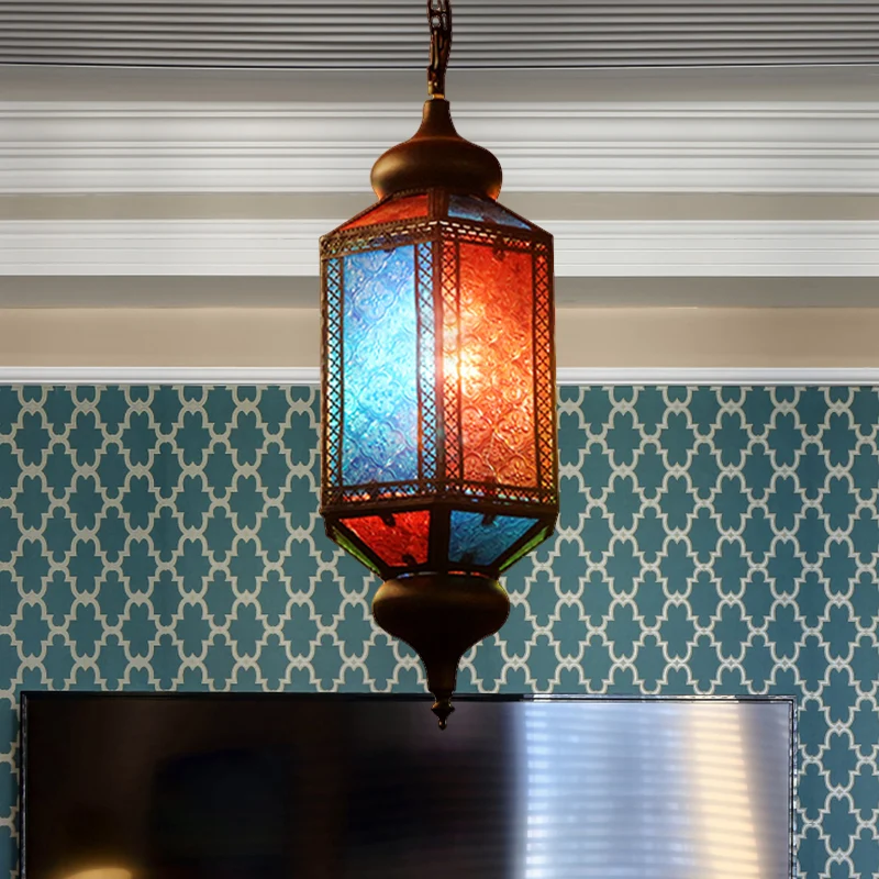 Art Deco Lantaarn Hanglamp 1 Lamp Metalen Hanglamp Koper voor Restaurant Clearhalo