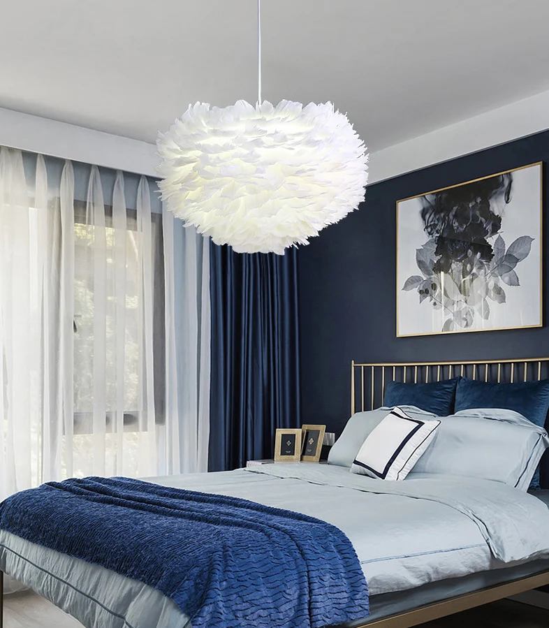Art Deco Witte Veer Hanglamp Moderne Scandinavische Creatieve Globe Hangende Plafondlamp voor Slaapkamer Clearhalo