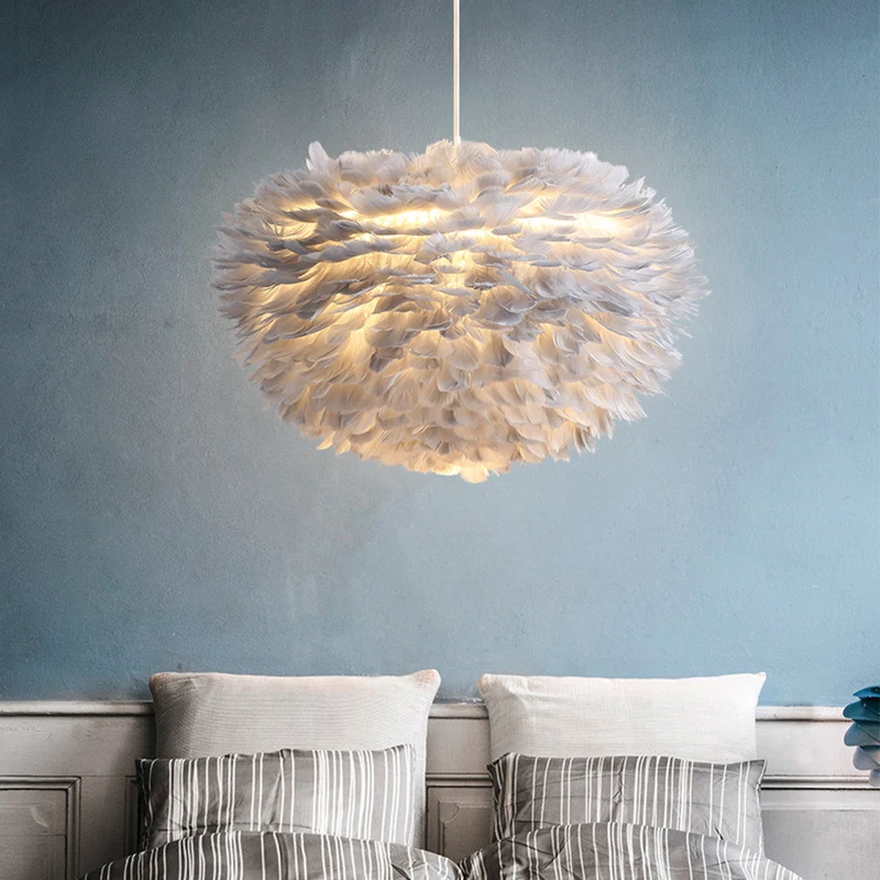 Art Deco Witte Veer Hanglamp Moderne Scandinavische Creatieve Globe Hangende Plafondlamp voor Slaapkamer Clearhalo